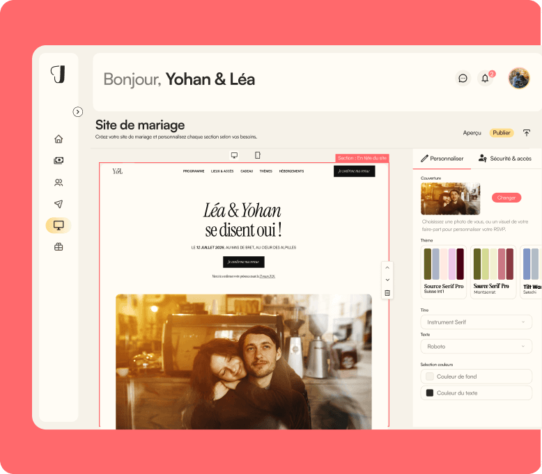 Junéa wedding site builder